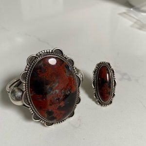 R. Sunbird 1960s Agate & Sterling Bracelet & Ring